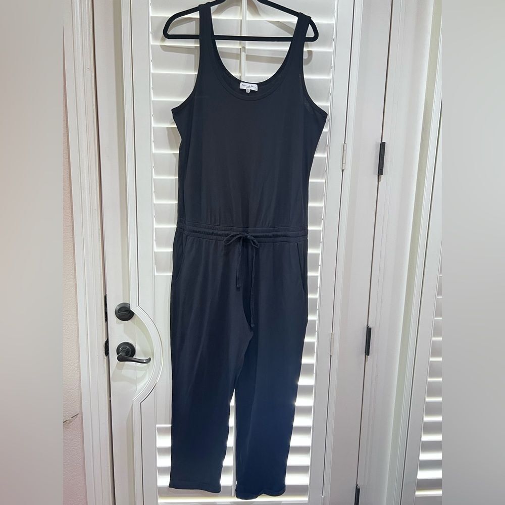 Michael Stars Theo Tank Jumpsuit Black Ankle Crop Pull On Sz XL Minimalist Soft - Picture 2 of 7